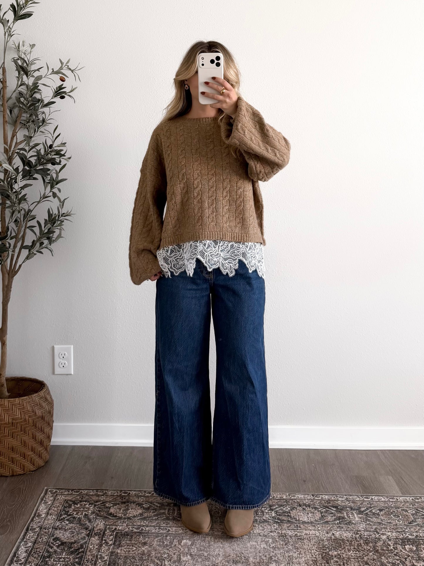 Folklore Lace Cable Knit Sweater / Taupe