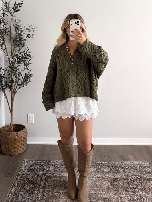 Woodstock Knit Sweater / Olive (Restocking 8.24)