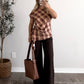Copper Plaid Asymmetrical Top