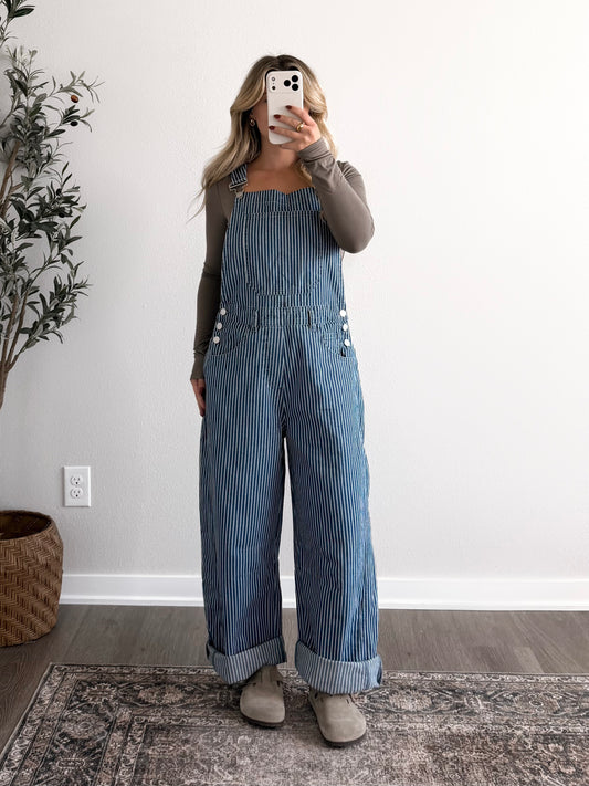 Season Stripe Barrel Overalls