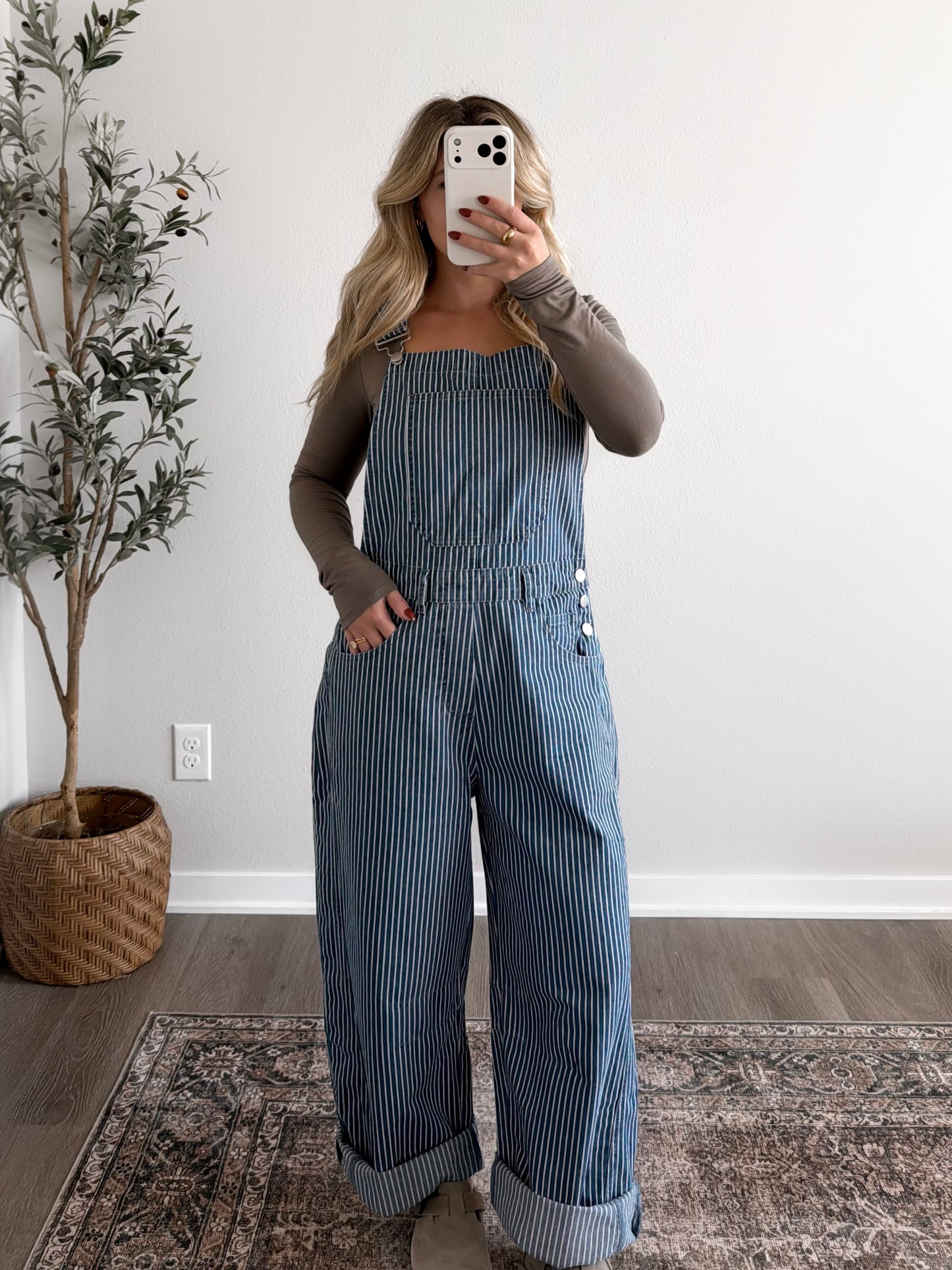 Season Stripe Barrel Overalls