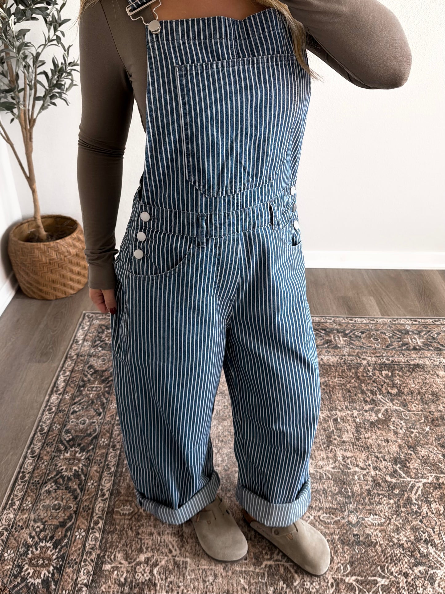Season Stripe Barrel Overalls
