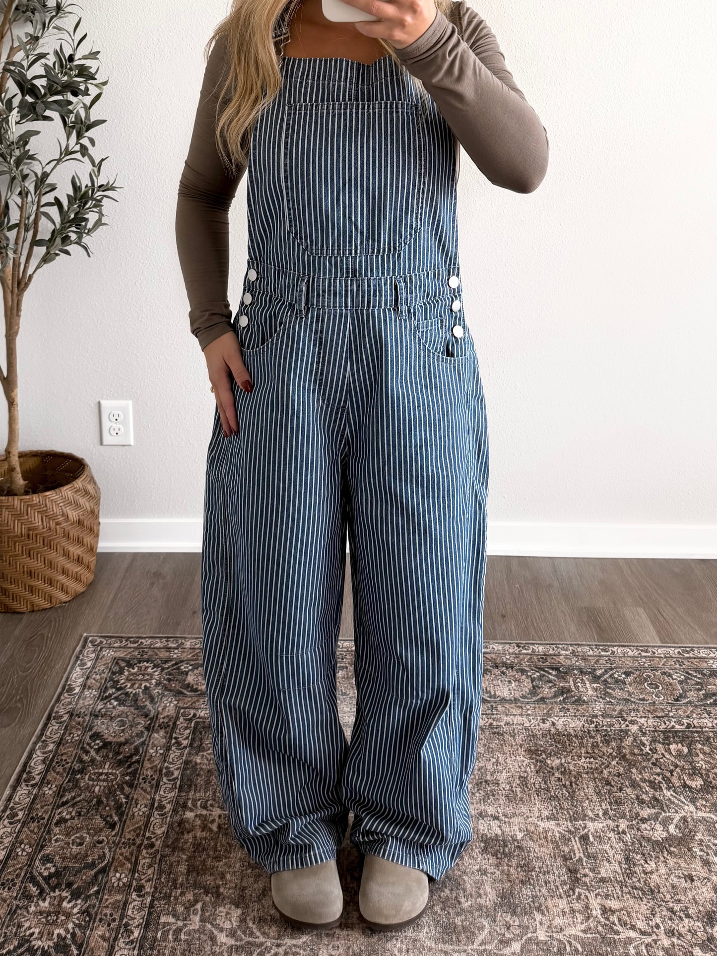 Season Stripe Barrel Overalls