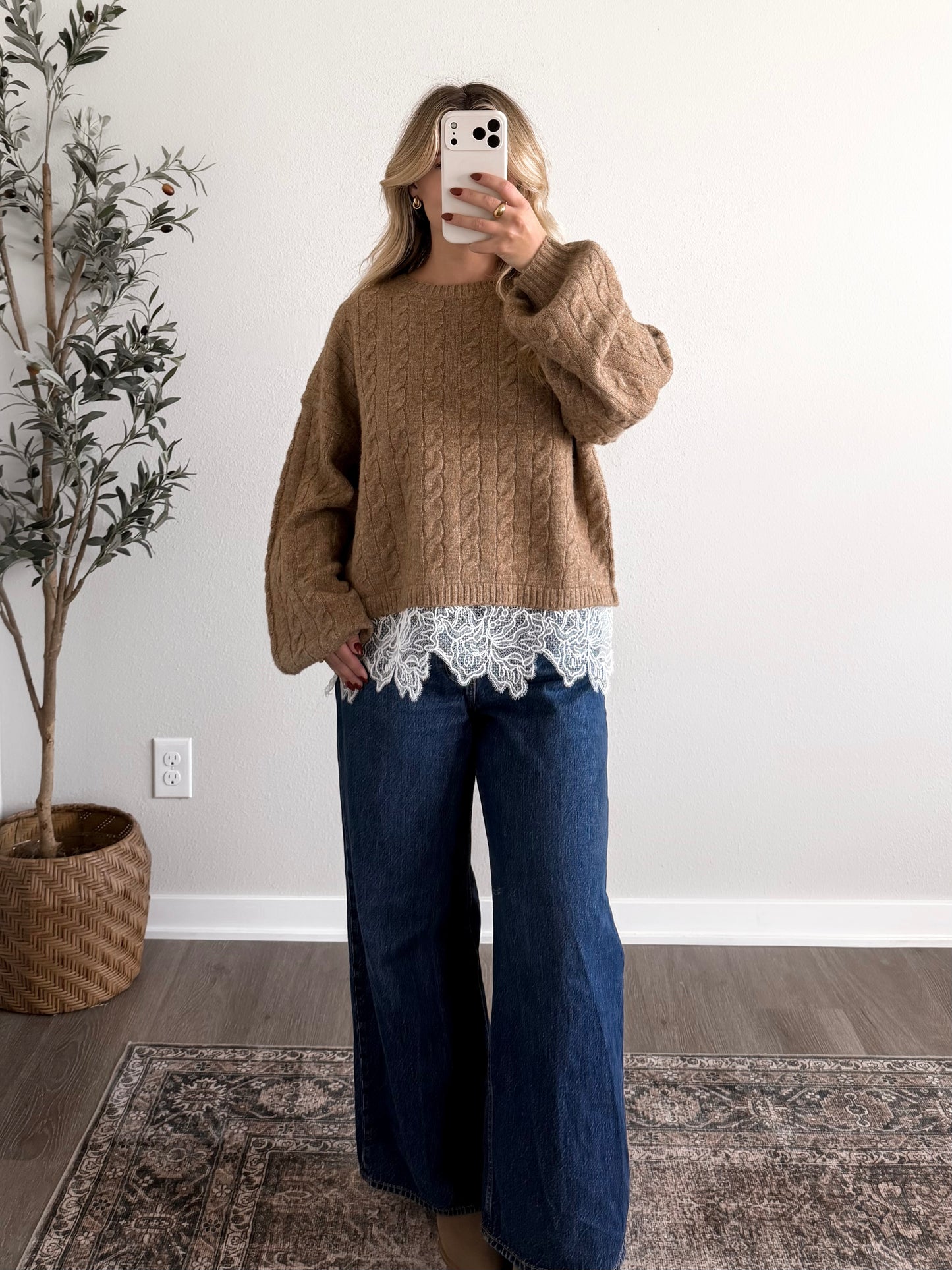 Folklore Lace Cable Knit Sweater / Taupe
