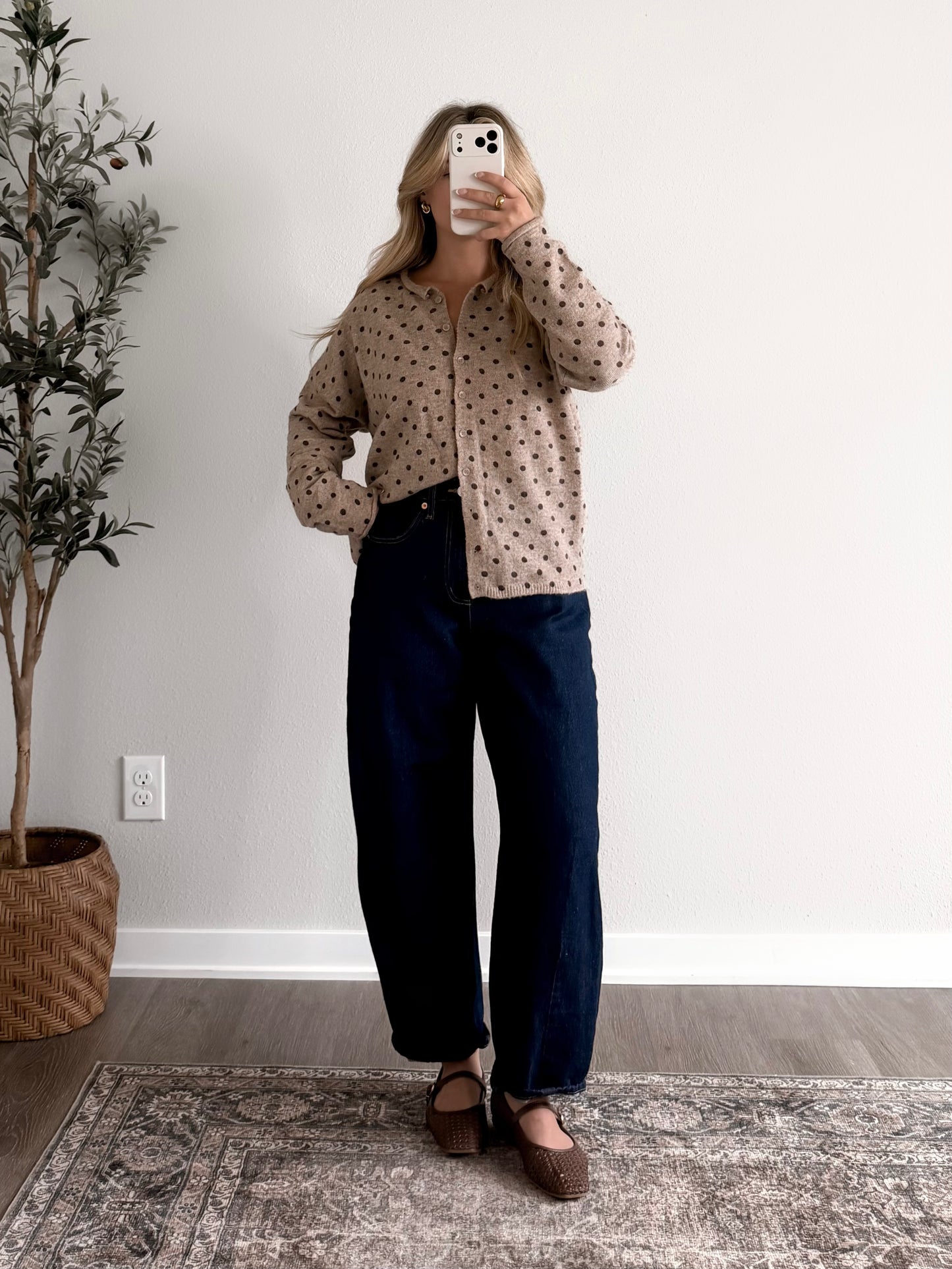 Cozy Club Knit Cardigan / Mocha Dot