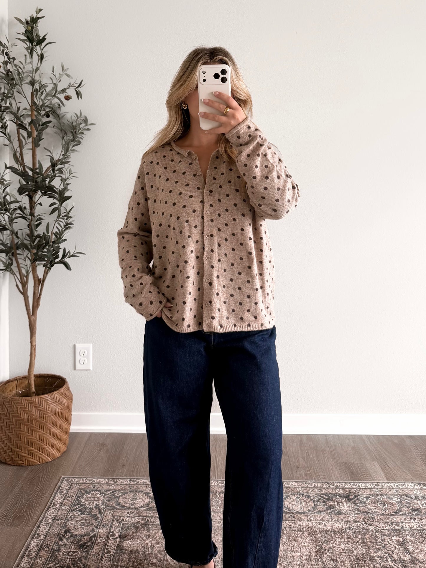 Cozy Club Knit Cardigan / Mocha Dot