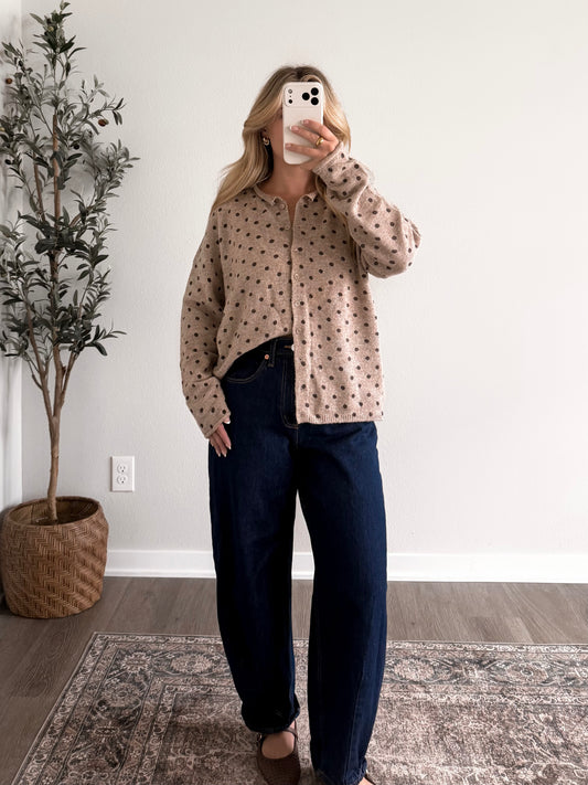 Cozy Club Knit Cardigan / Mocha Dot