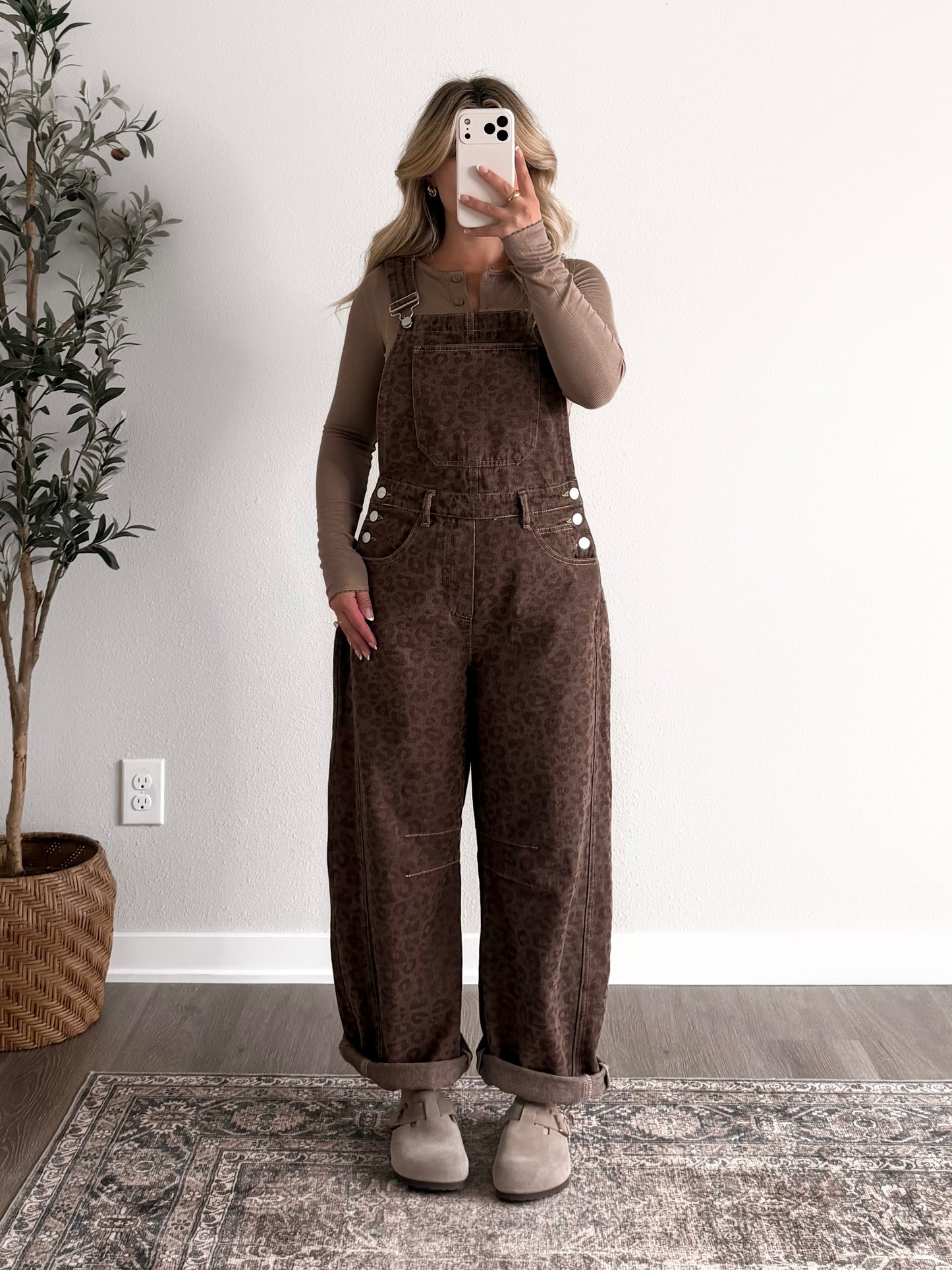 Walnut Leopard Barrel Overalls