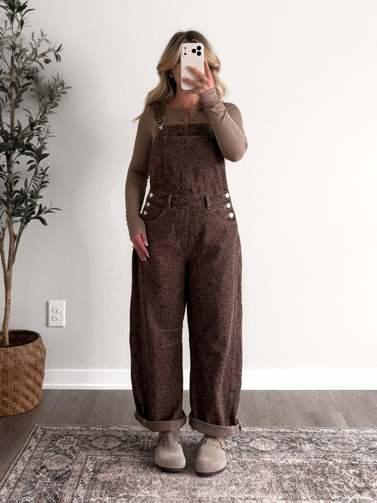 Walnut Leopard Barrel Overalls (Restocking Late November)
