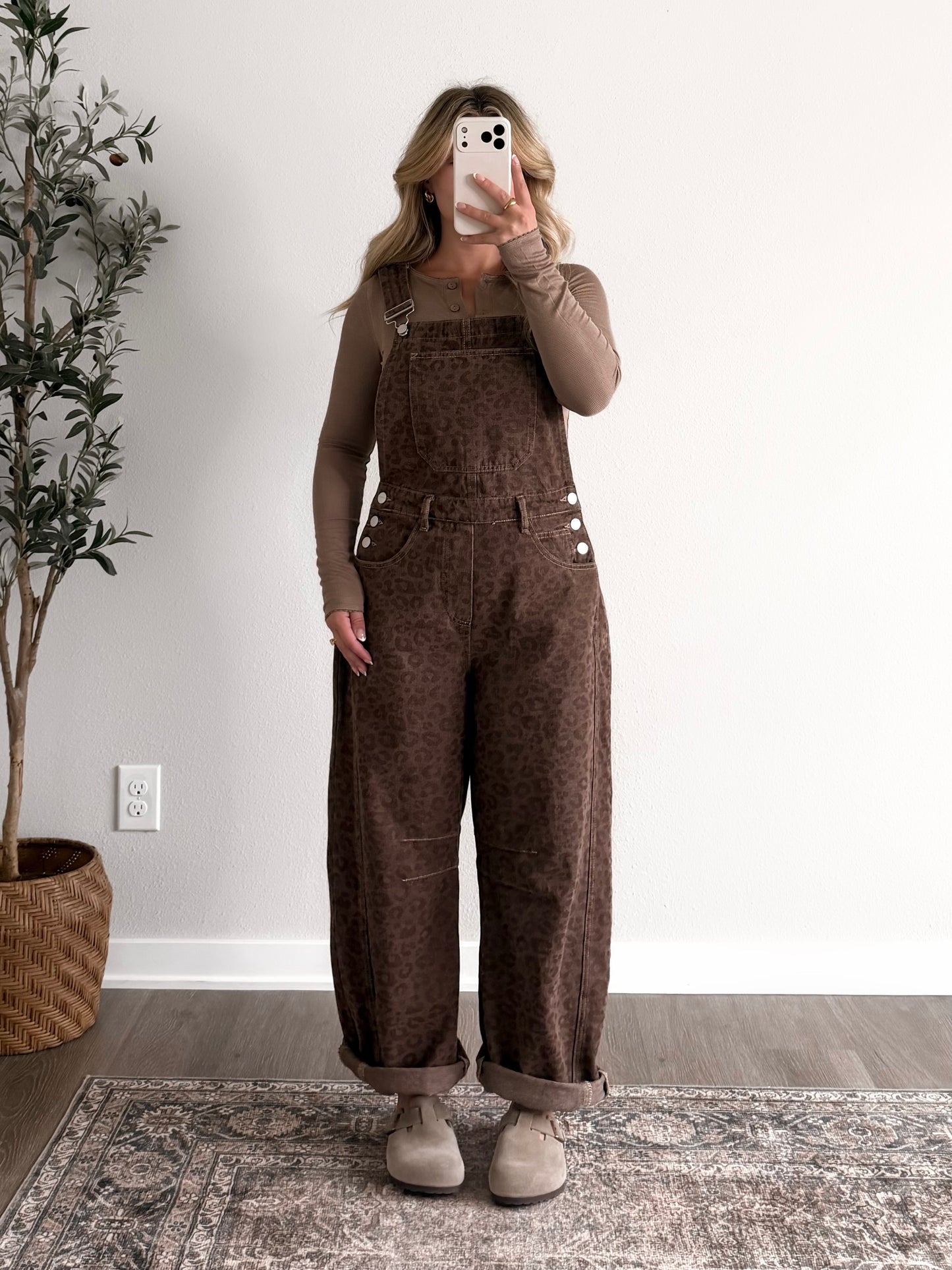 Walnut Leopard Barrel Overalls