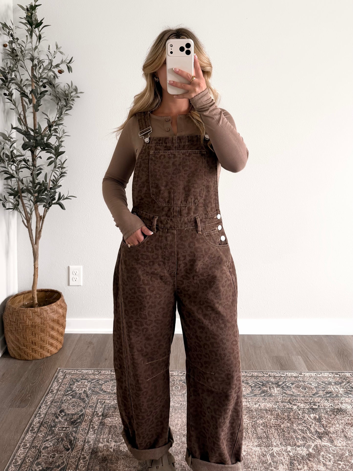 Walnut Leopard Barrel Overalls