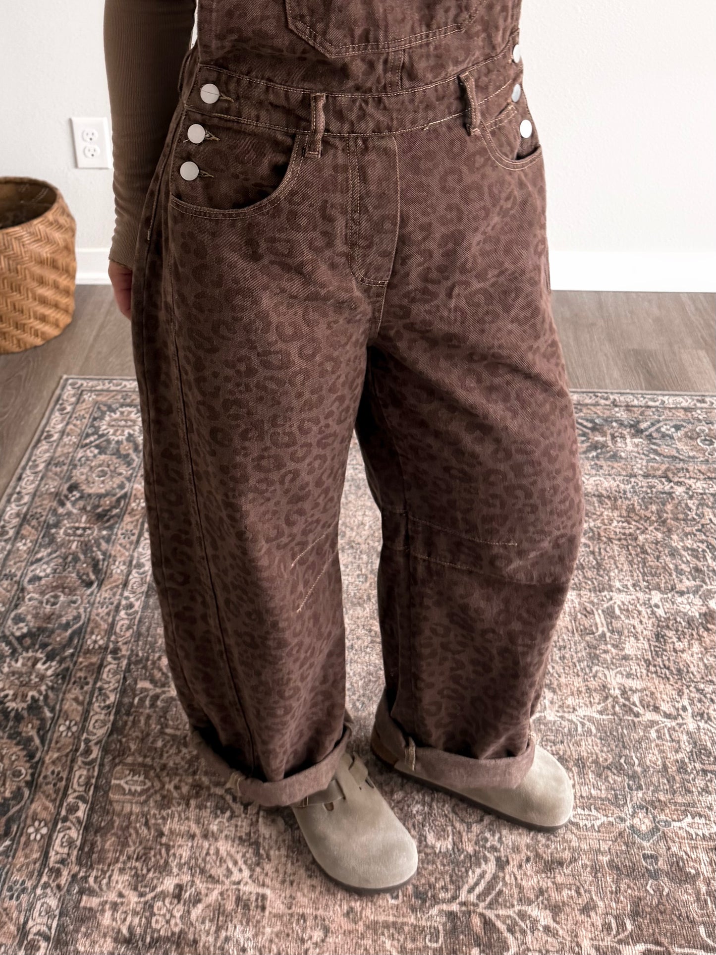 Walnut Leopard Barrel Overalls