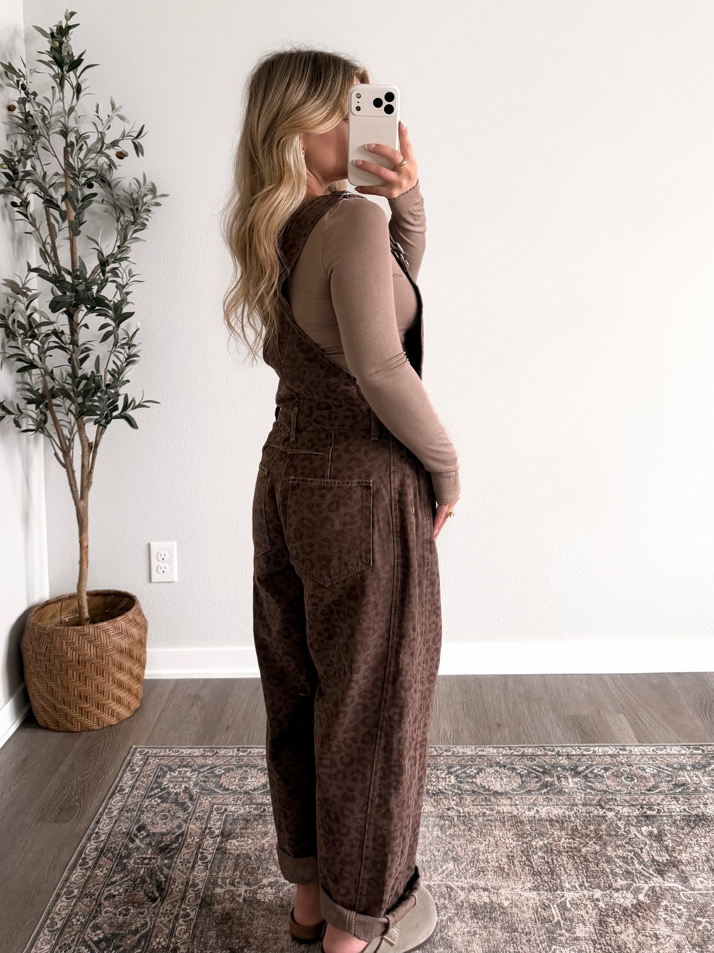 Walnut Leopard Barrel Overalls