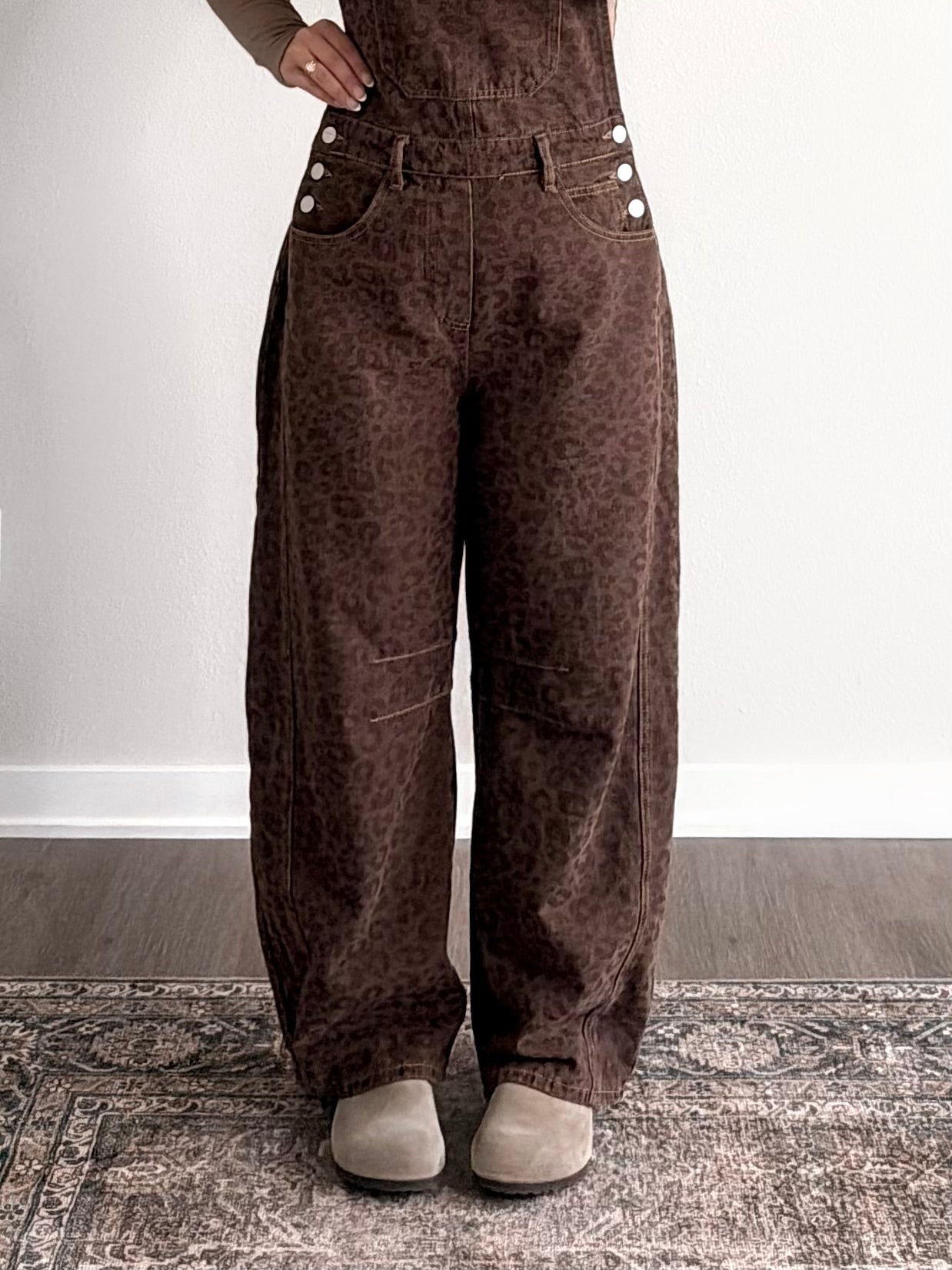 Walnut Leopard Barrel Overalls