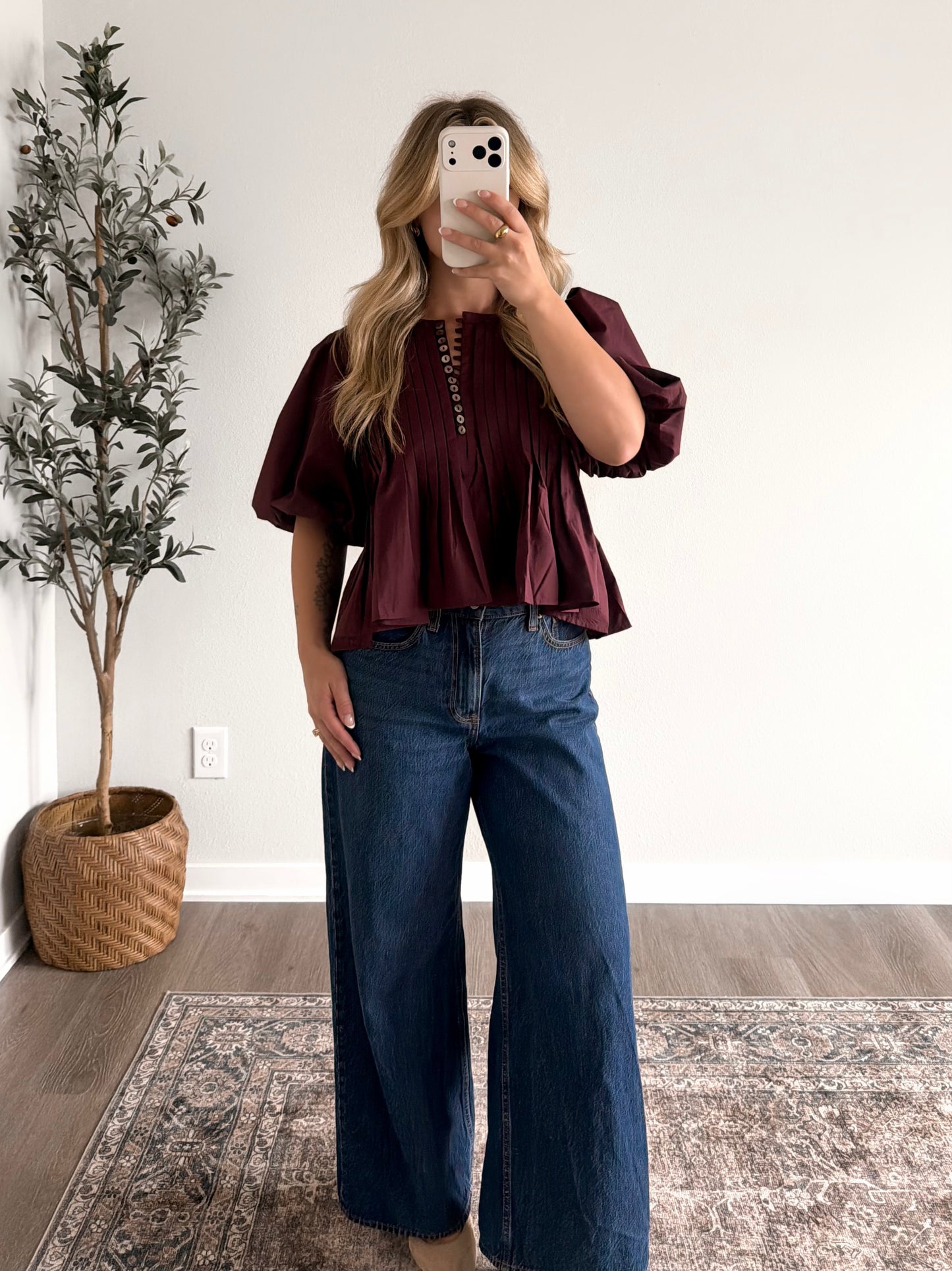 Bordeaux Burgandy Pleated Top
