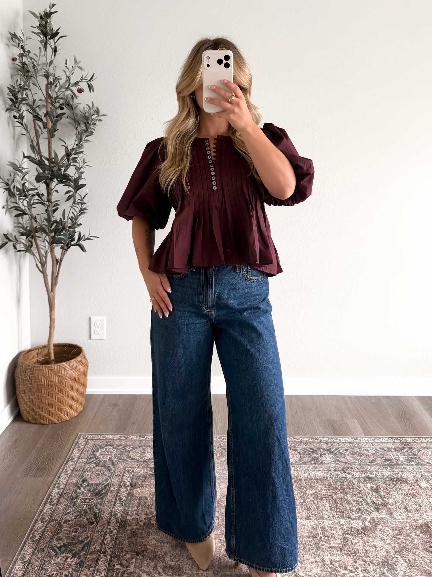 Bordeaux Burgandy Pleated Top