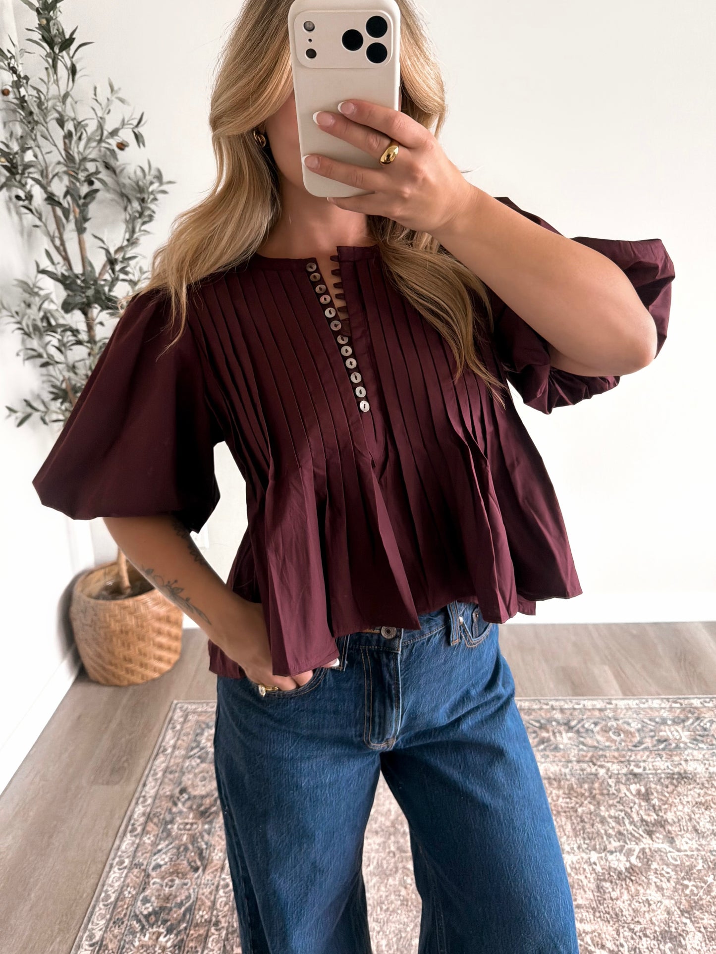 Bordeaux Burgandy Pleated Top