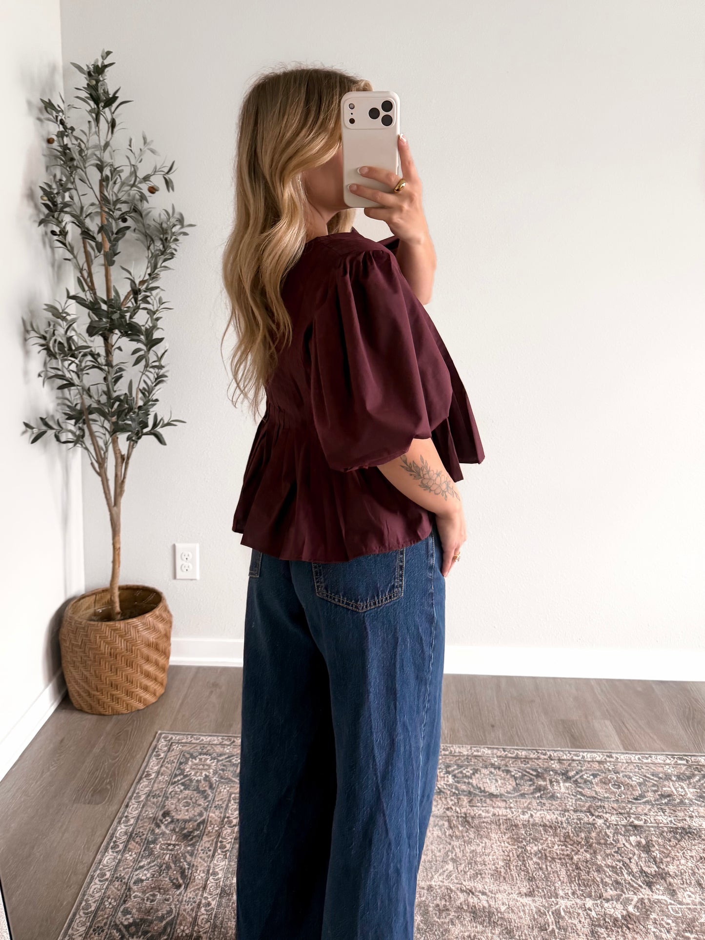 Bordeaux Burgandy Pleated Top