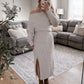 Off Shoulder Knit Midi Dress / Oatmeal