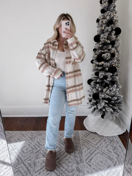 Blushing Cold Long Plaid Shacket