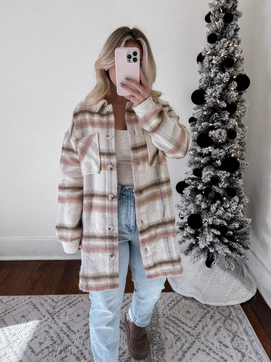 Blushing Cold Long Plaid Shacket