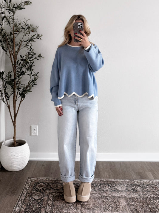 Cider Season Ribbed Sweater / Misty Blue