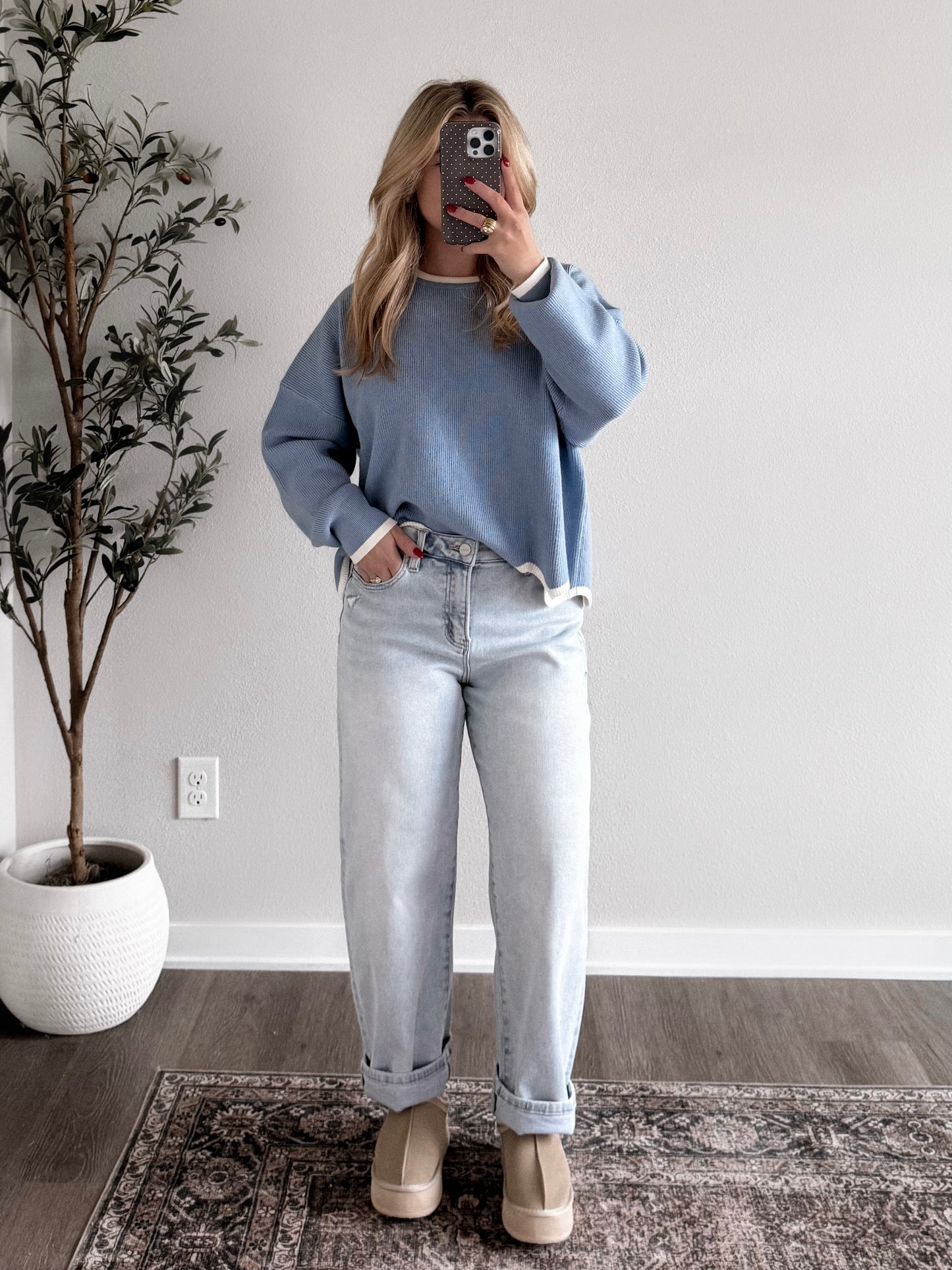 Cider Season Ribbed Sweater / Misty Blue