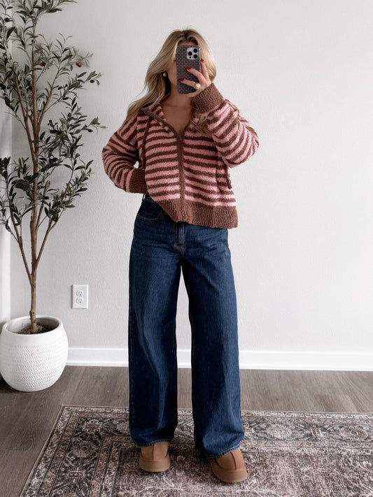 Strawberry Mocha Zip Sweater