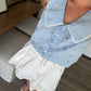 Powder Blue Embroidered Grid Top