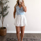 Powder Blue Embroidered Grid Top