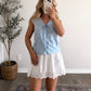 Powder Blue Embroidered Grid Top