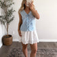 Powder Blue Embroidered Grid Top