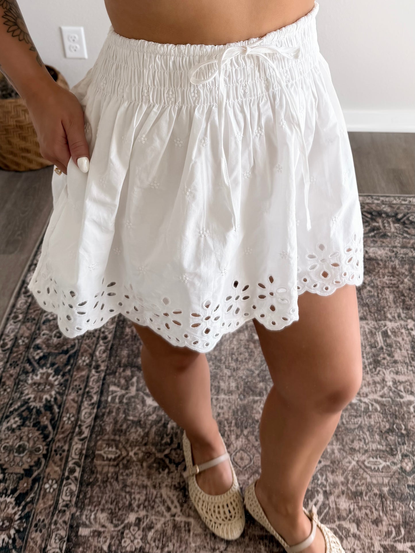 White Petal Eyelet Skort