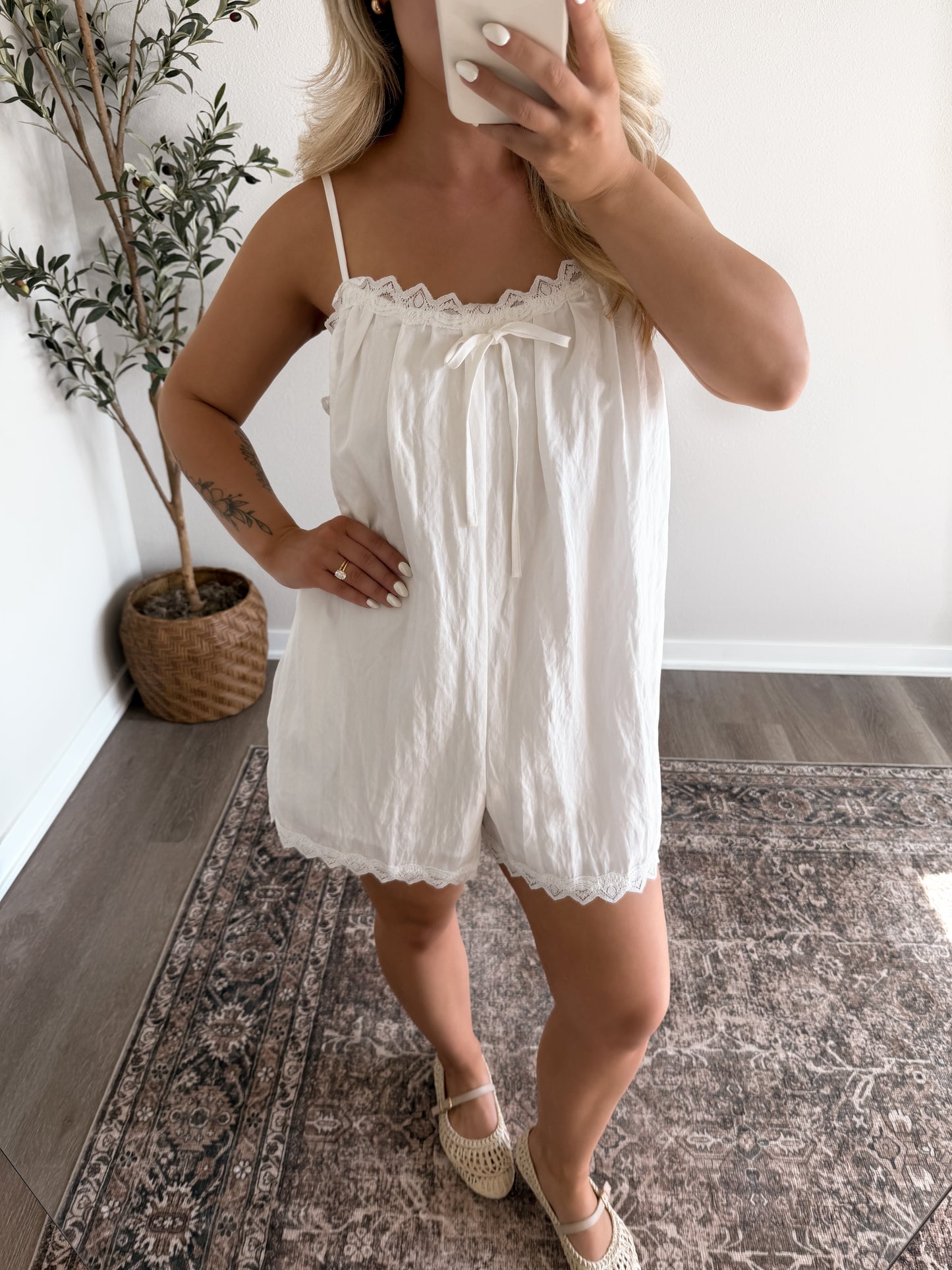 Fleurine Babydoll Romper / White