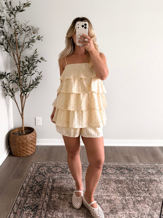Novella Polka Dot Ruffle Set / Butter-Lt Mocha