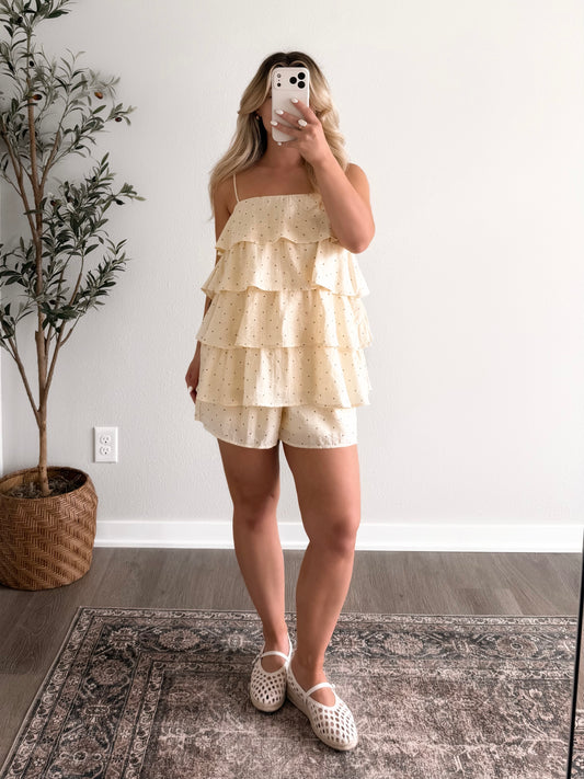 Novella Polka Dot Ruffle Set / Butter-Lt Mocha