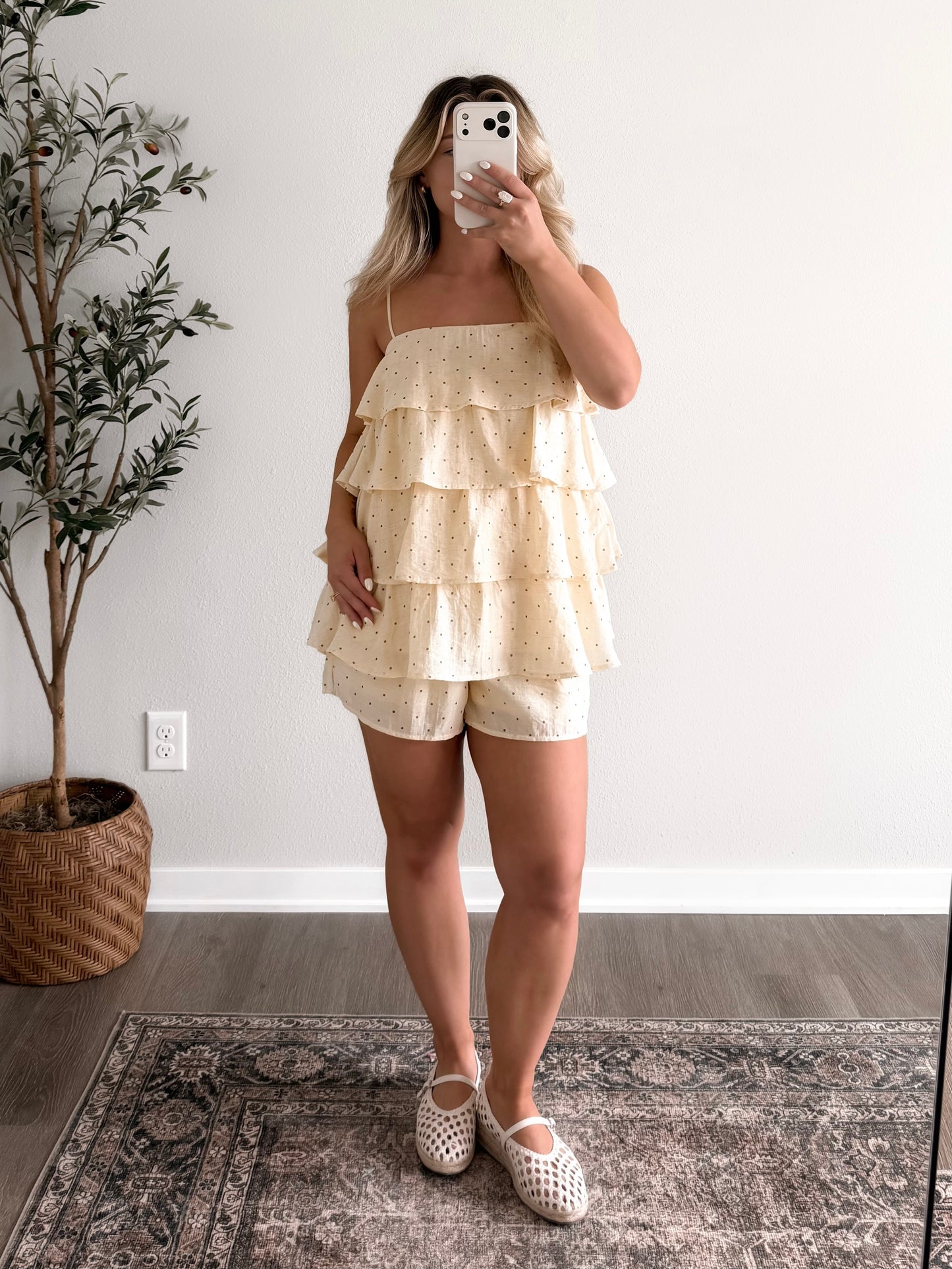 Novella Polka Dot Ruffle Set / Butter-Lt Mocha