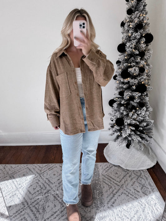 Cozy Ribbed Button Down / Mocha