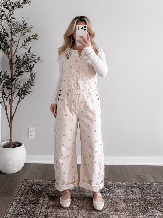 Spotted Barrel Overalls / Cream-Pink (Restocking End Of April)