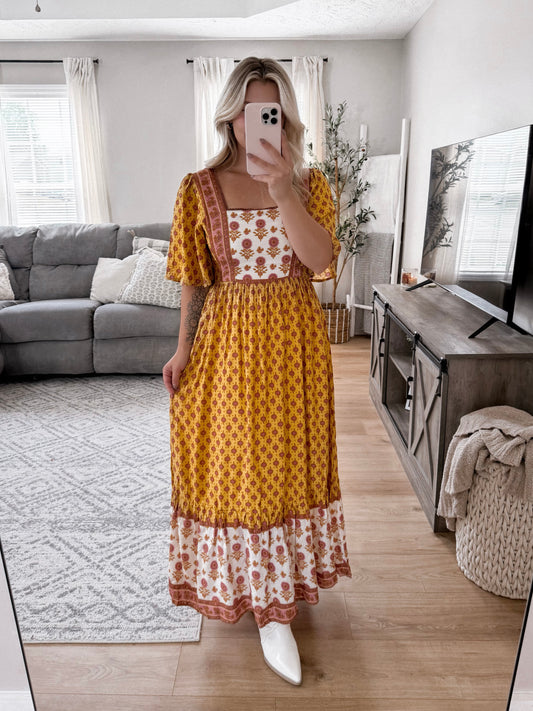 Golden Poppy Floral Maxi Dress