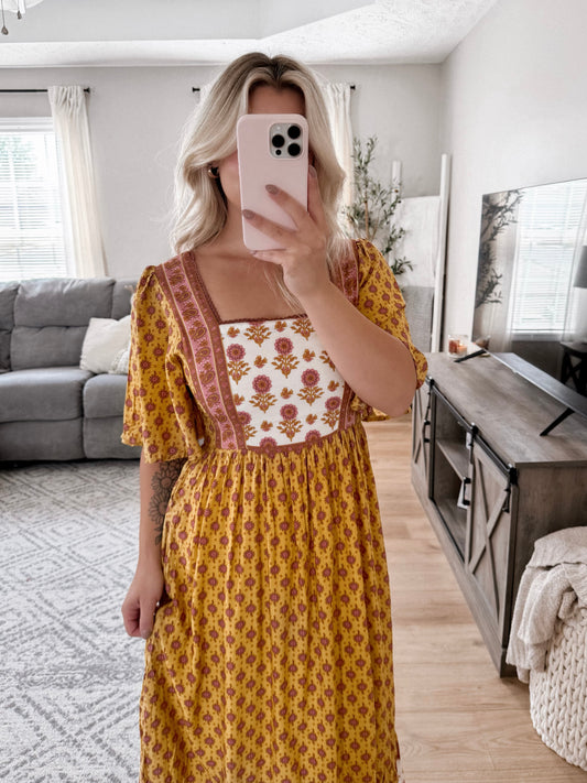 Golden Poppy Floral Maxi Dress