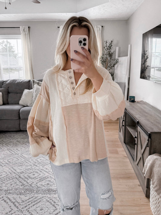 Casual Neutral Color Block Henley