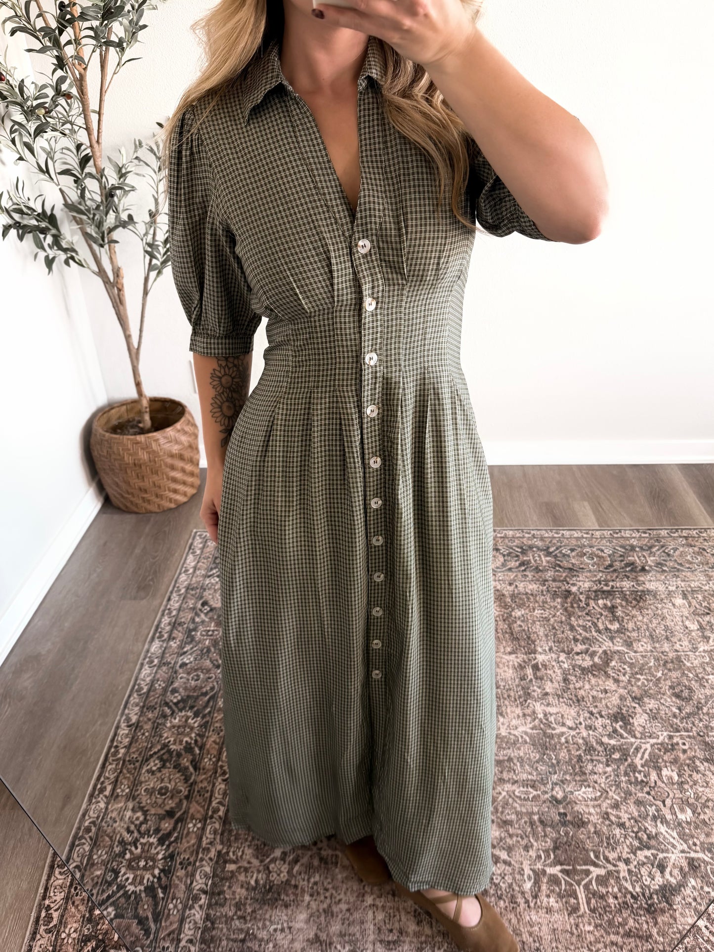 Pear Cider Gingham Maxi Dress