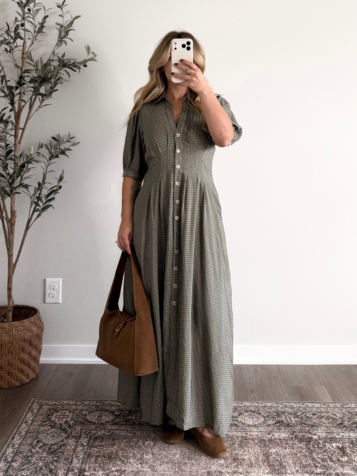 Pear Cider Gingham Maxi Dress