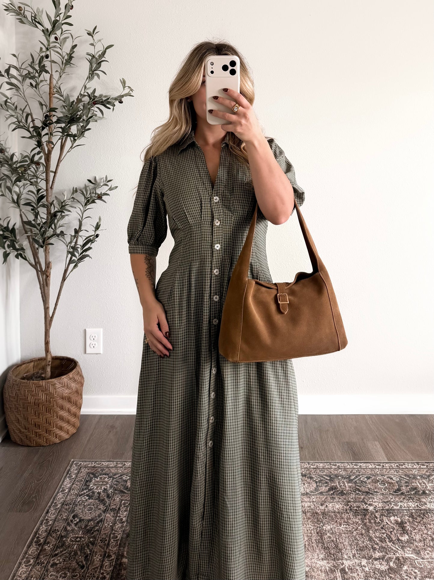 Pear Cider Gingham Maxi Dress