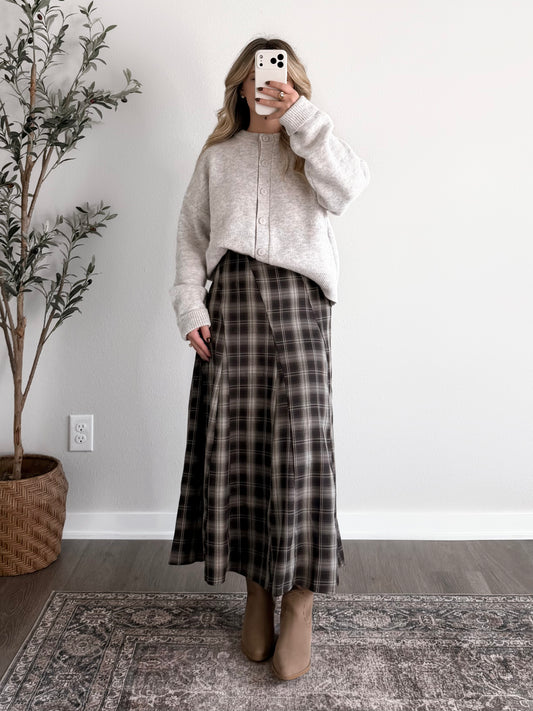 Nutmeg Plaid Midi Skirt