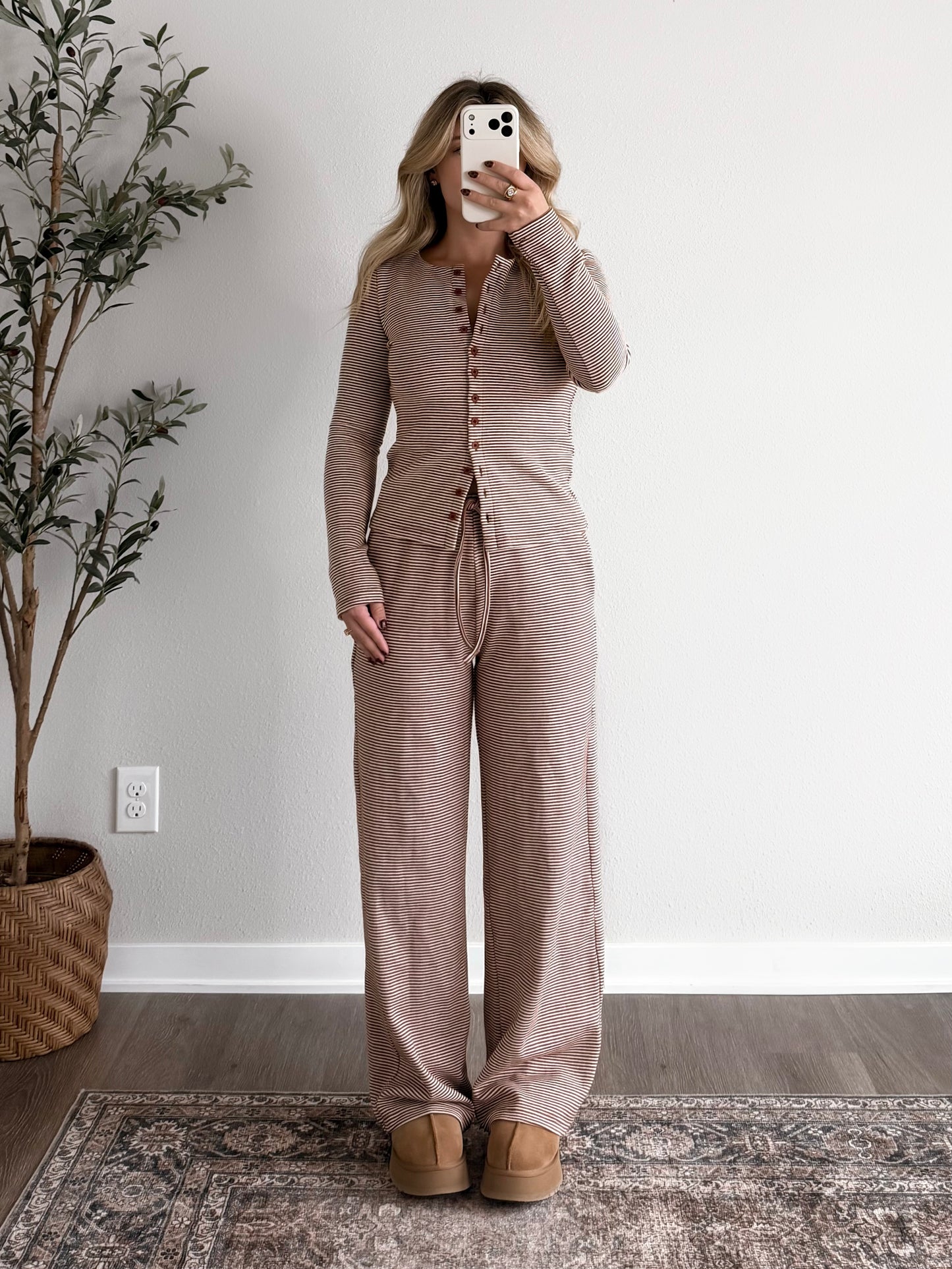 Cocoa Club Stripe Lounge Set / Rust Brown (Restocking 10.26)