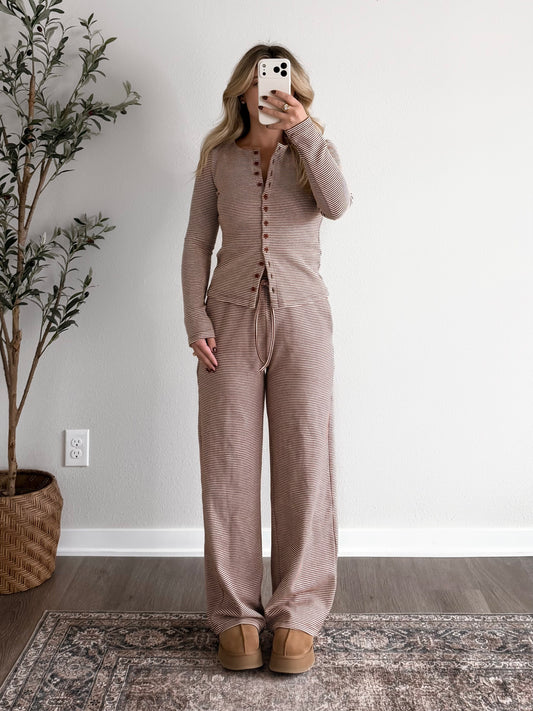 Cocoa Club Stripe Lounge Set / Rust Brown (Restocking 10.26)