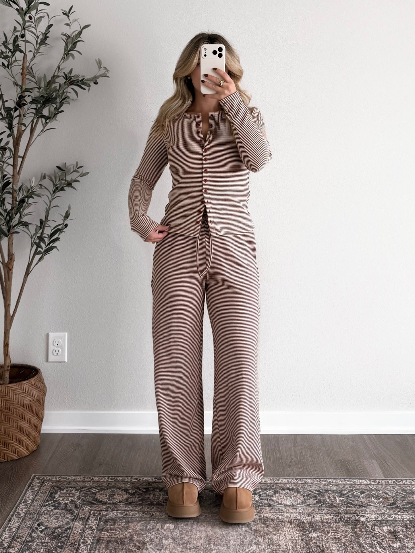 Cocoa Club Stripe Lounge Set / Rust Brown (Restocking 10.26)