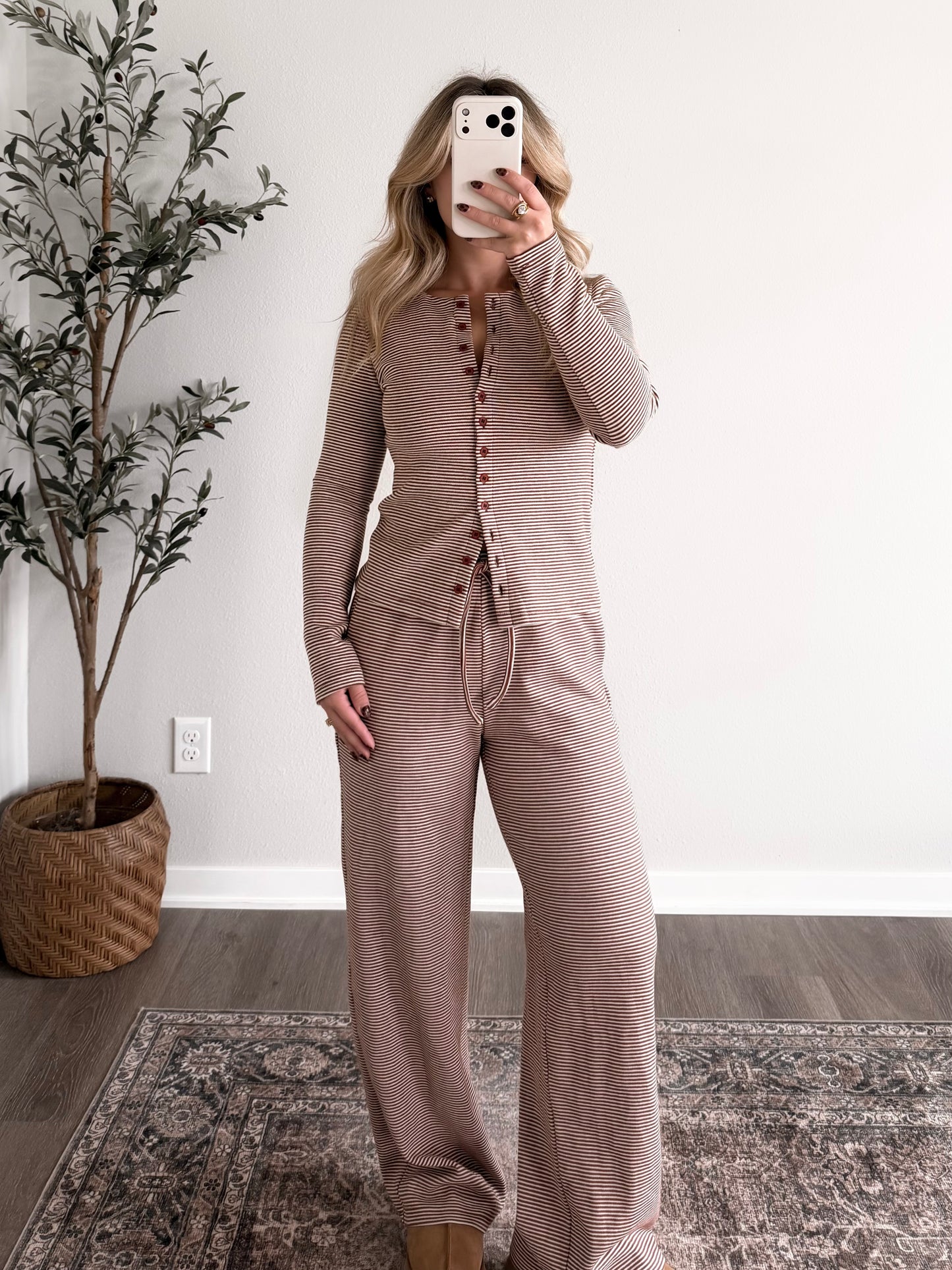 Cocoa Club Stripe Lounge Set / Rust Brown (Restocking 10.26)